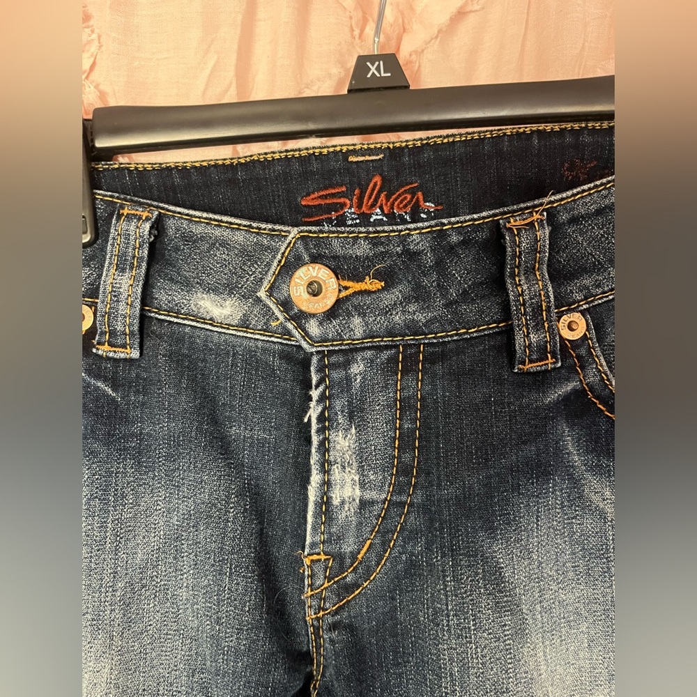 Vintage Silver Jeans 32 Karli Women’s Dark Blue Bermuda Shorts Y2K 2000’s - Picture 7 of 11